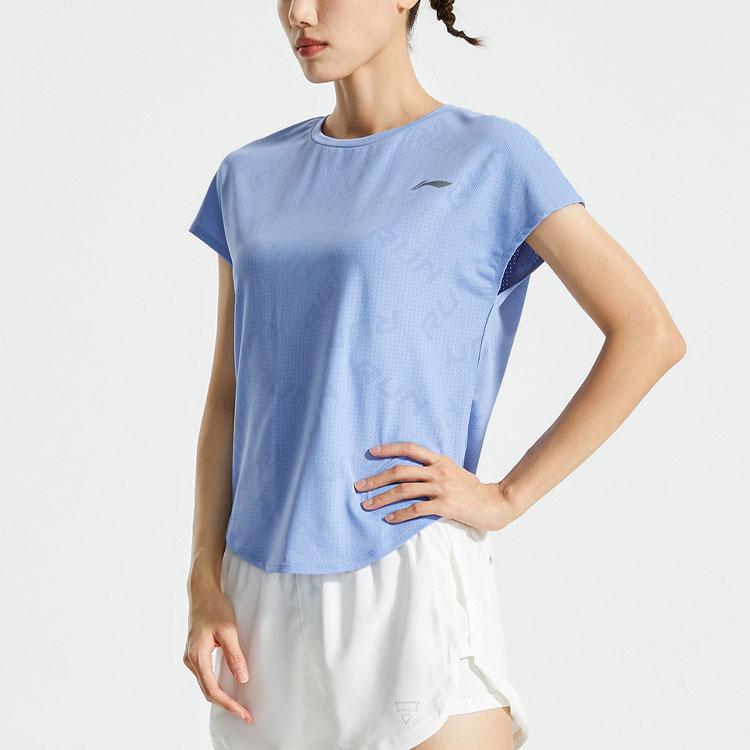 Li Ning Running Series Sports Training Knitted Breathable Short Sleeve T-Shirt Women Tops Blue ATSR048-2