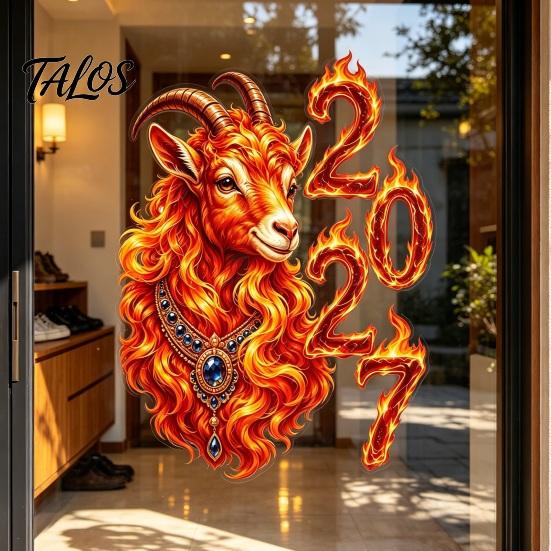 Year of Sheep Decals Chinese New Window Stickers, 2027 Goat Static Clings, Decorative Stickers Reusable Lunar Xmas Decor for Home Shop Decoration
