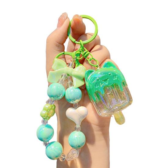 Cat Popsicle Keychain Heart Flower Bead Keychain Cute Transparent Popsicle Pendant Backpack Purse Charm Gift for Women Girls