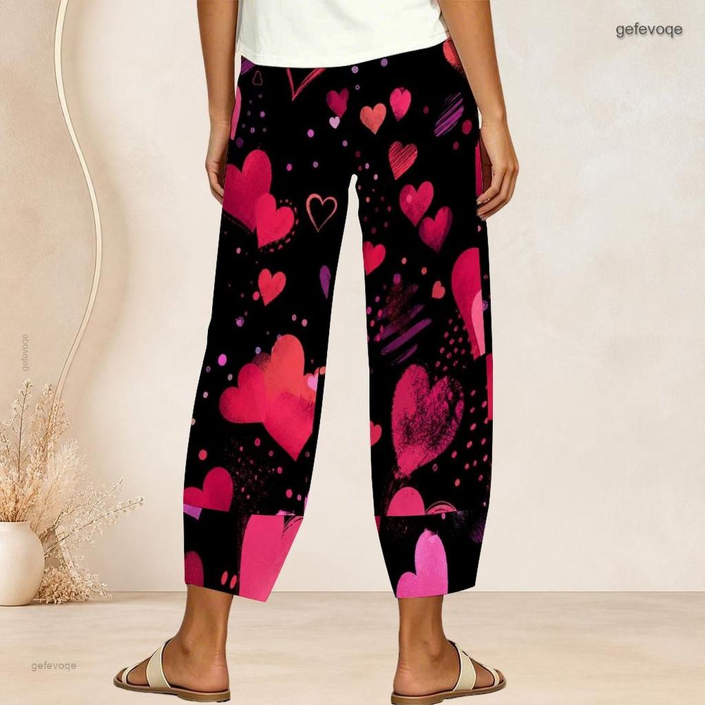 Women Plus Size Cross Hem Long Pants Retro Star Stripe Geometric Print Loose Casual Trousers