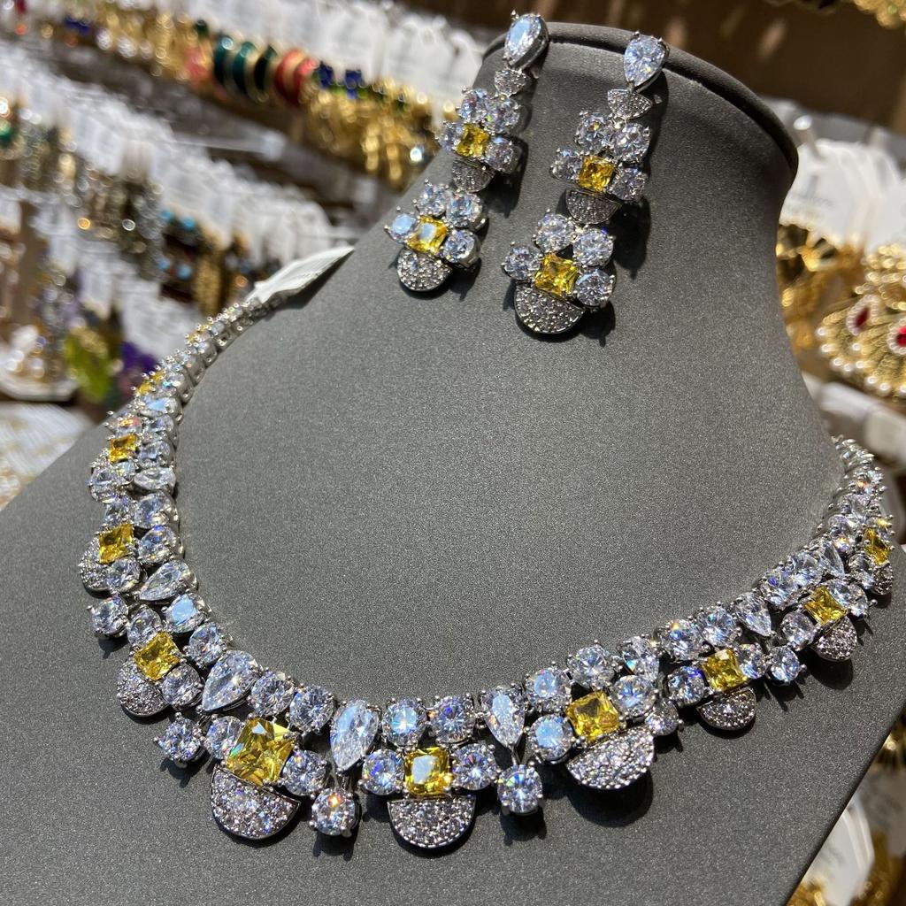 Wih Yellow Diamond Necklace Earrings Luxury Celebrity Temperament Women'S Evening Dress Banquet Jewelry