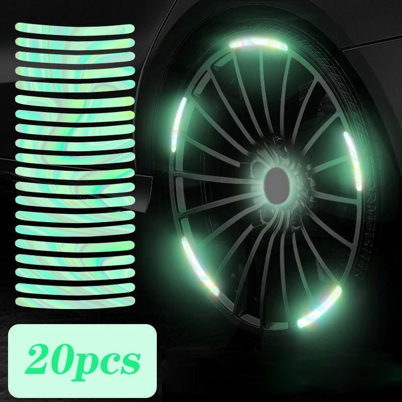 20pcs Car Wheel Reflective Colorful Laser Luminous Tire Anti-collision Stickers Personalized Creative Motorcycle Electric Car Stickers