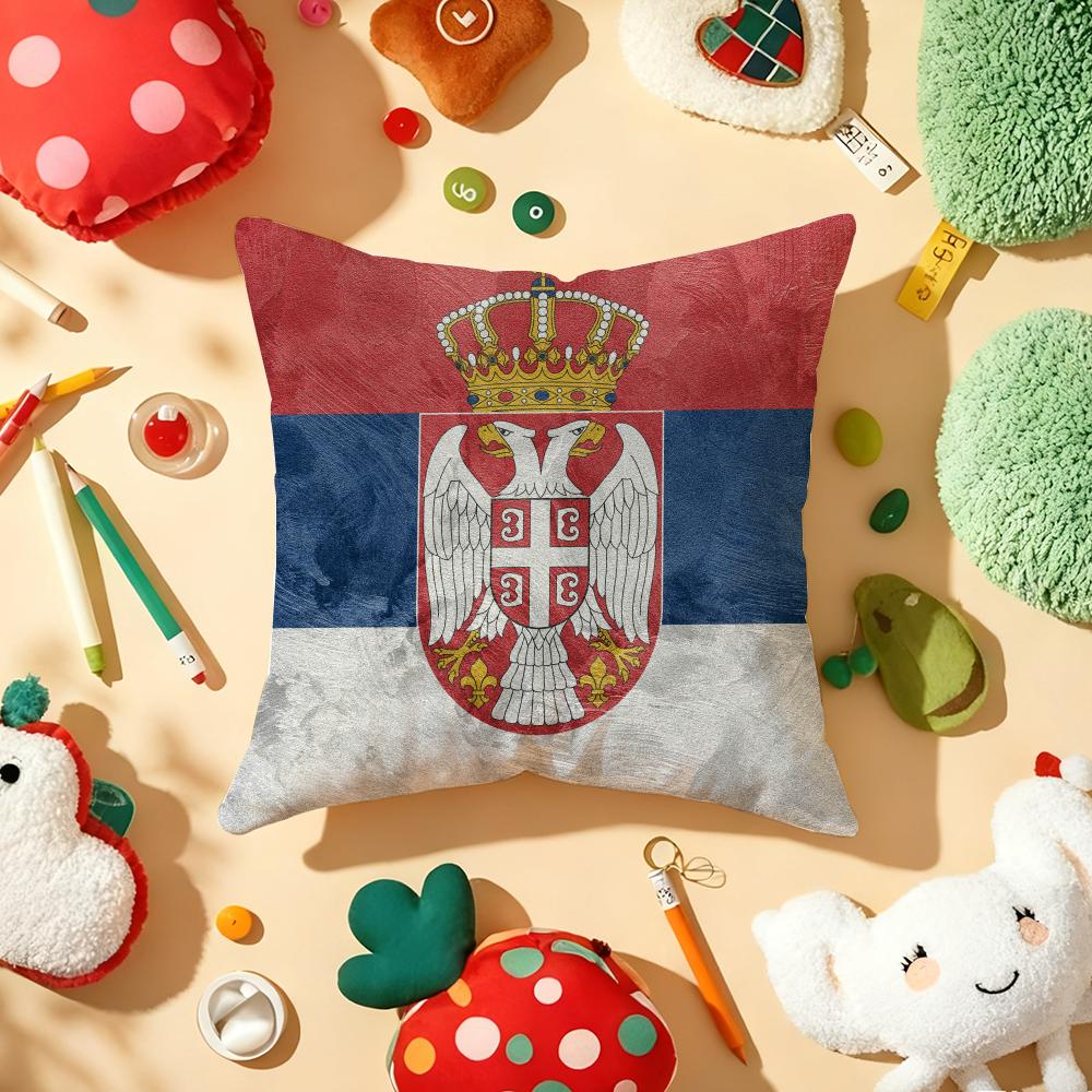 Serbia flag Cushion Cover Plush Fabric Soft DoubleSided Printed Sofa Warm Winter Home Gift Pillow Cover