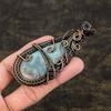 Natural Caribbean Larimar Gemstone Copper Wire Wrap Gift Pendant 3.54" P7s97