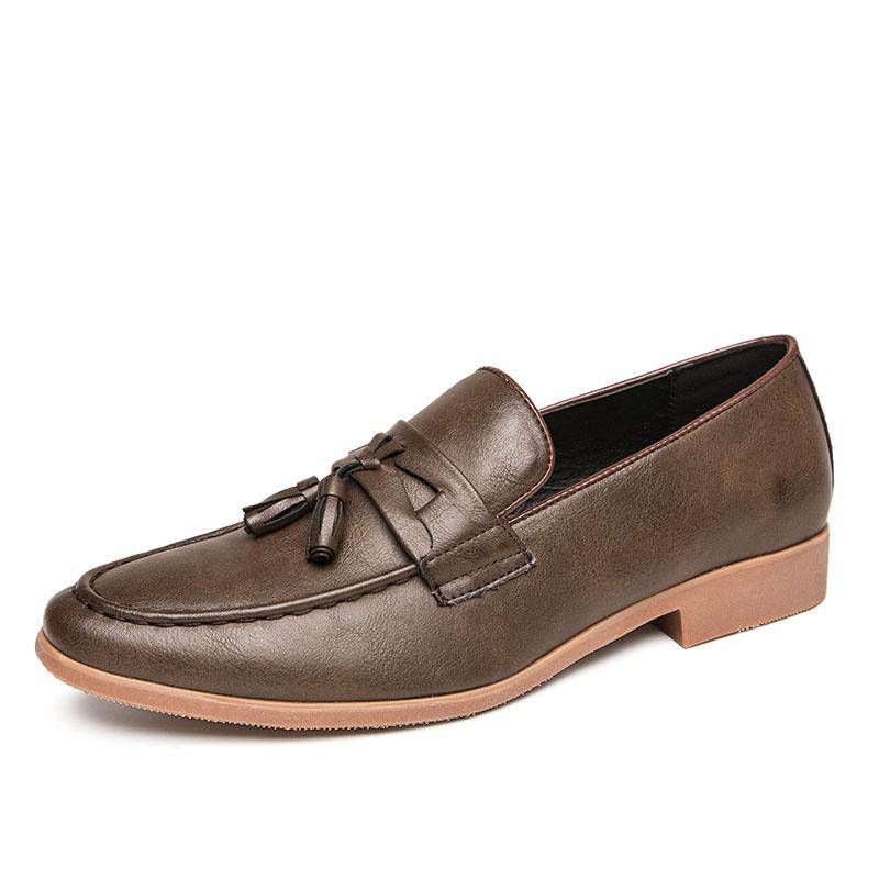 Male Comfortable Lazy Tassel Dress Shoes Slip-on Thick Soled Casual Genuine Leather Shoes British Retro Lazy Loafers Men