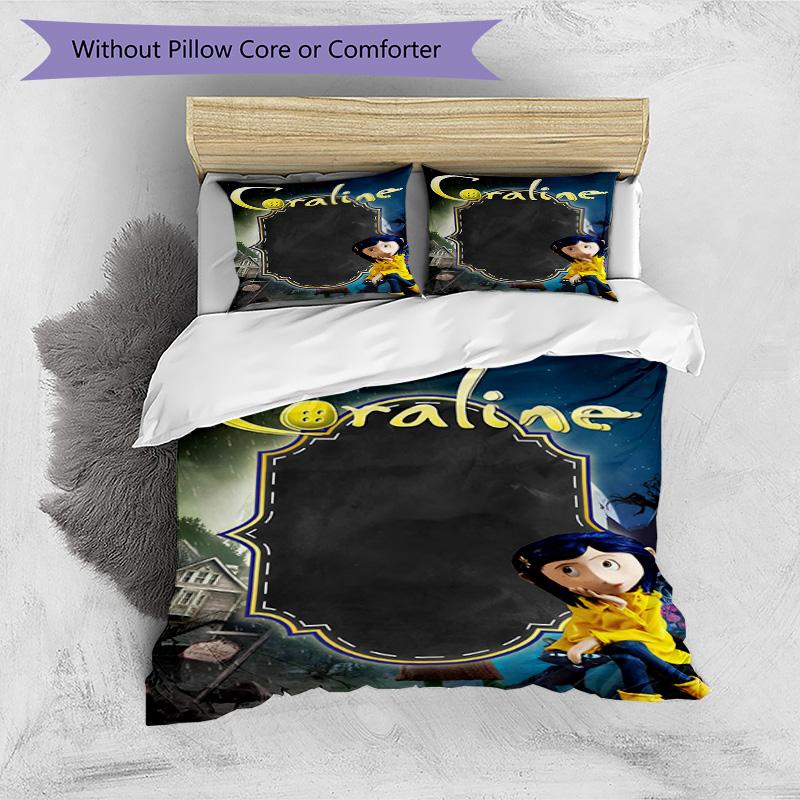 3pcs Duvet Cover Set (1*Duvet Cover + 2*Pillowcase, Without Core), Coraline Print Bedding Set, Bedroom Decor, All‑Season, Birthday Gift