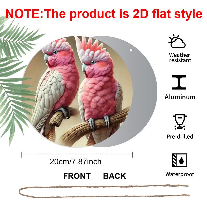 2D Flat 1pc Parrot Aluminium Decoration Plaque, Adorable Pink Galah Cockatoos Decor Sign, Bedroom Decor, Living Room Decor, Bird Lovers' Home Decor