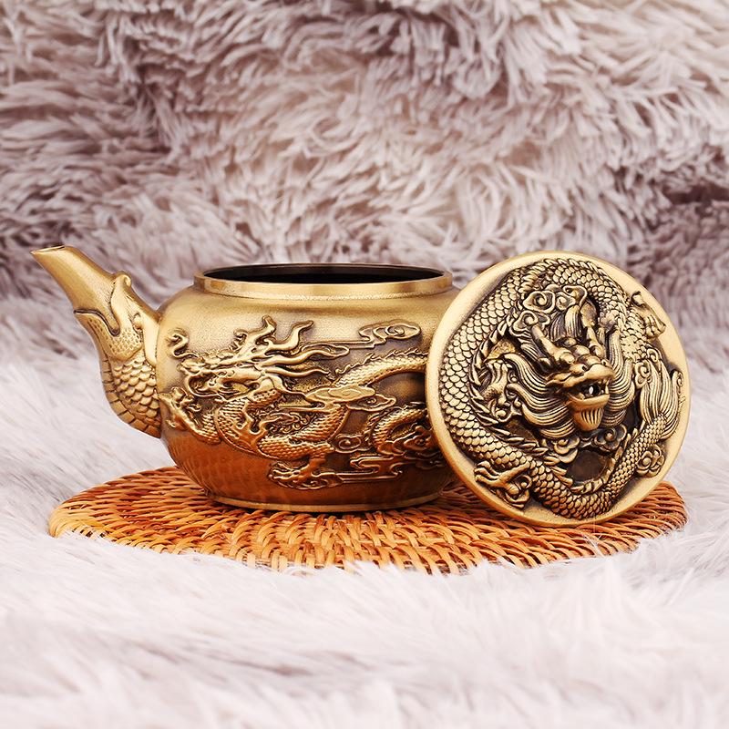

Латунный чайник «Дракон и Феникс» с крышкой в виде головы дракона - Металлическое ремесло для гостиной или кабинета