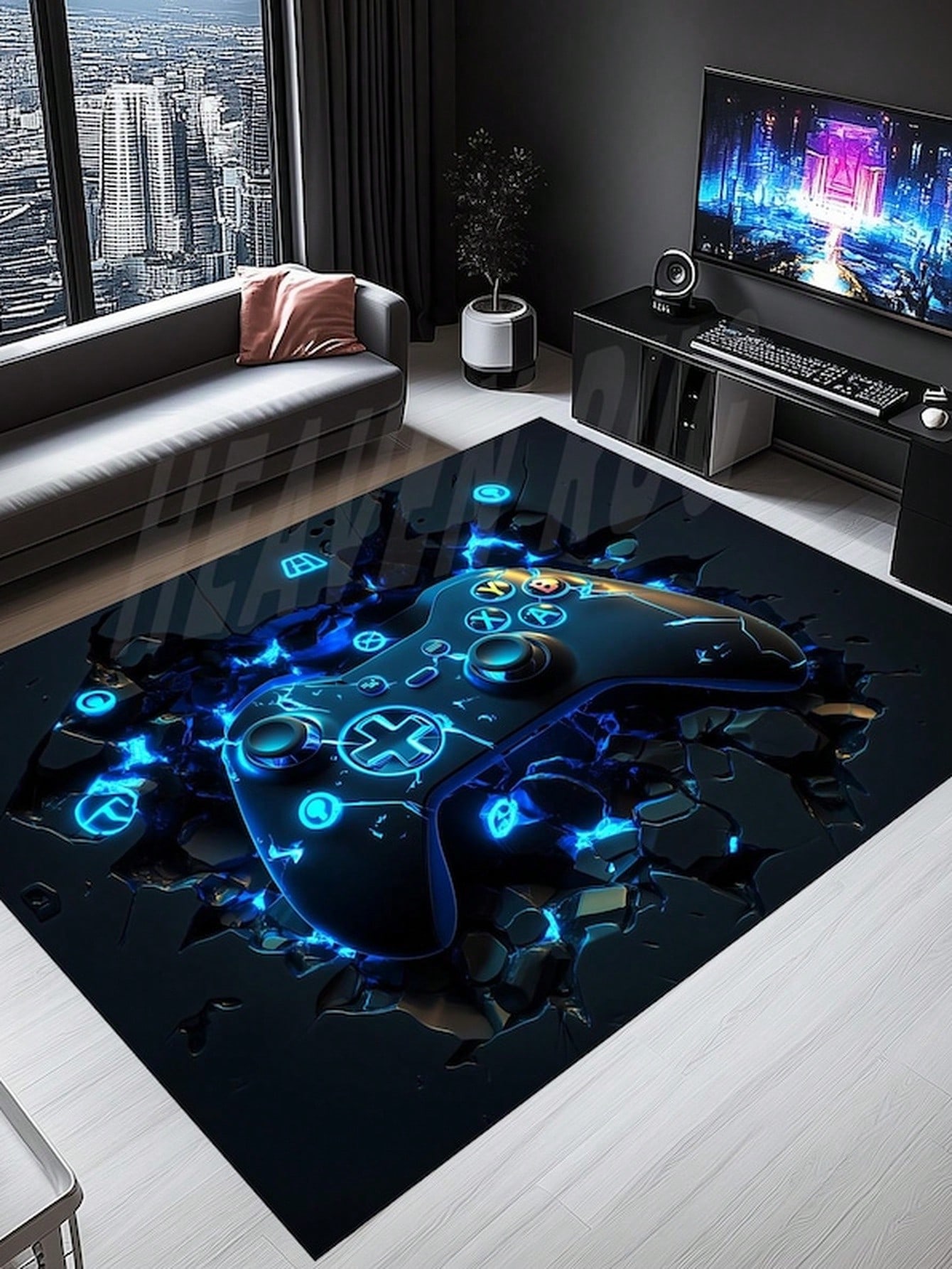 

3D Game Controller Door Mat - Glowing Neon Joystick Non-Slip Rug, Gamer Room Entry Mat for Living Room, Multiple Sizes 50x80cm