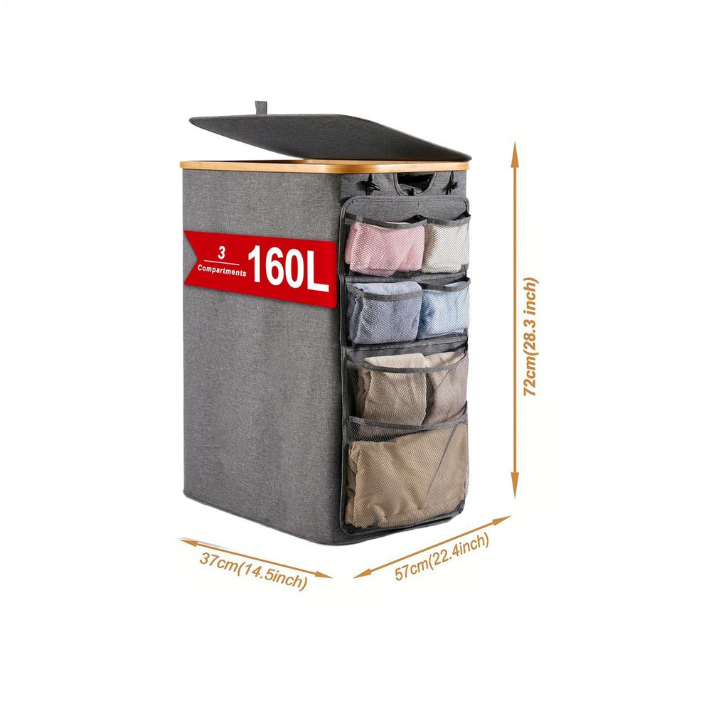 

Foldable Hampers for Laundry Storage Bin 160L with Lid Foldable Laundry Basket for Home Travel College Room Baby Bedroom серый