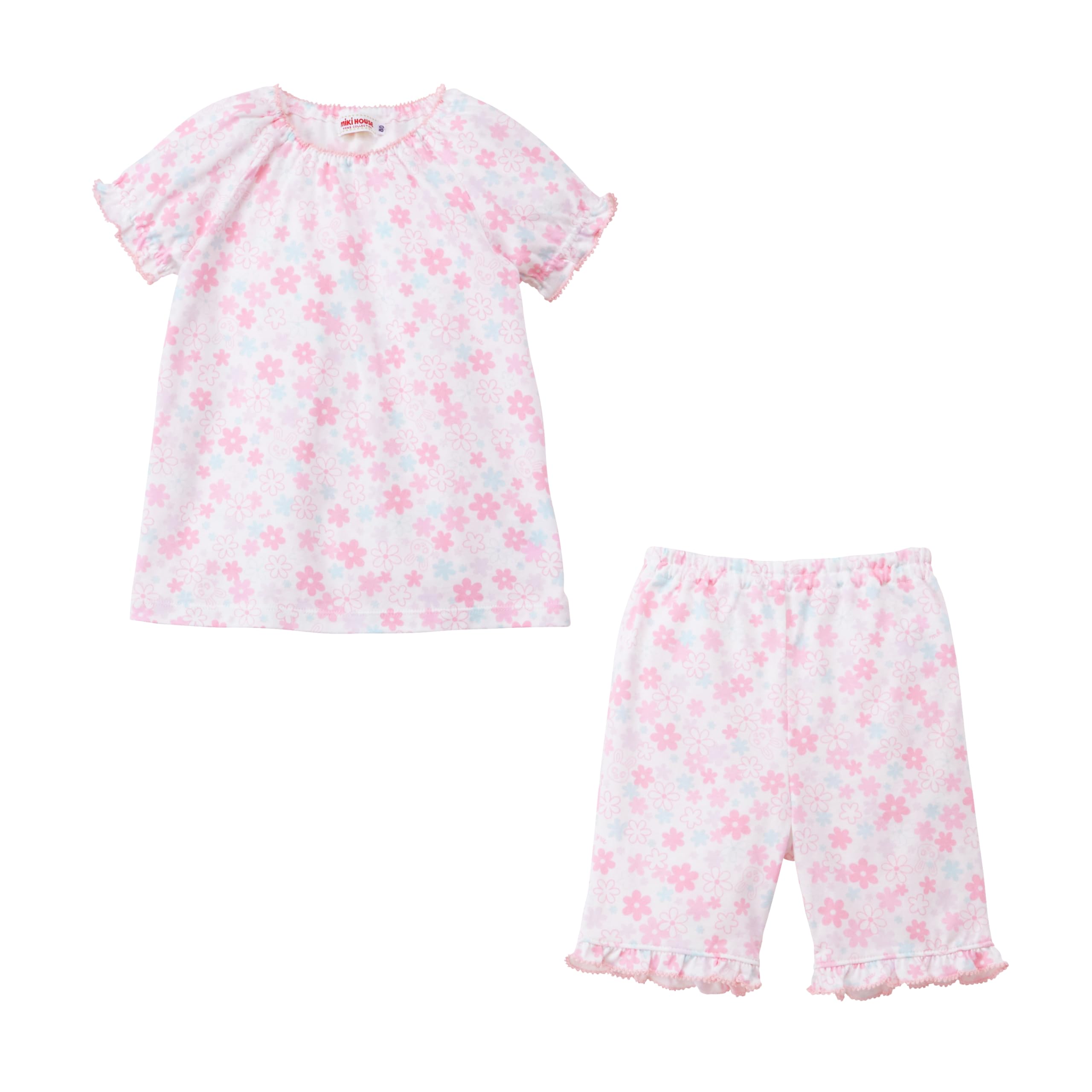 

room floral made in for white [Miki House] Short-sleeved pajamas, wear, 6-length pants, pattern, Japan, girls, baby, kids, children s clothing, белый