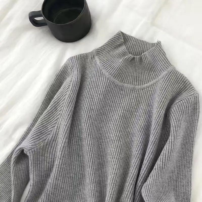 Autumn and Winter Sweater Women's Half Turtleneck All-match Pullover Slim Fit and Thin Inner Layer Bottoming Knitted Sweater Top