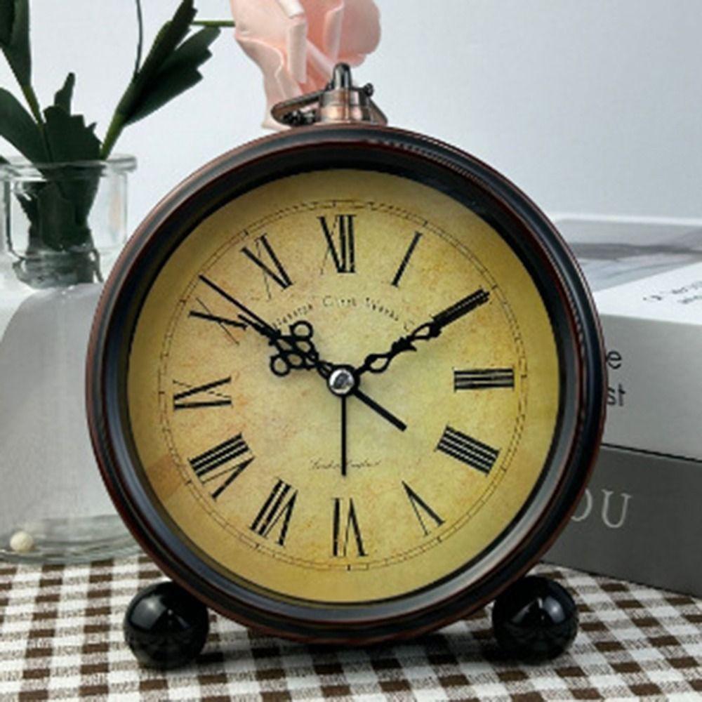 Hangable Battery Alarm Clock Metal Mechanical Clock Simple Desk Quartz Clock Bedside
