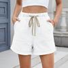 Women's Fashion Solid Color Pocket Curled Edge Elastic Waist Strap Casual Denim Shorts