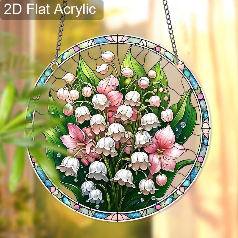 

Acrylic Lily of the Valley Bouquet Suncatcher Stained Glass Effect Window Hanging Ornament Floral Themed Gift for Home 20cm/7.87Inches