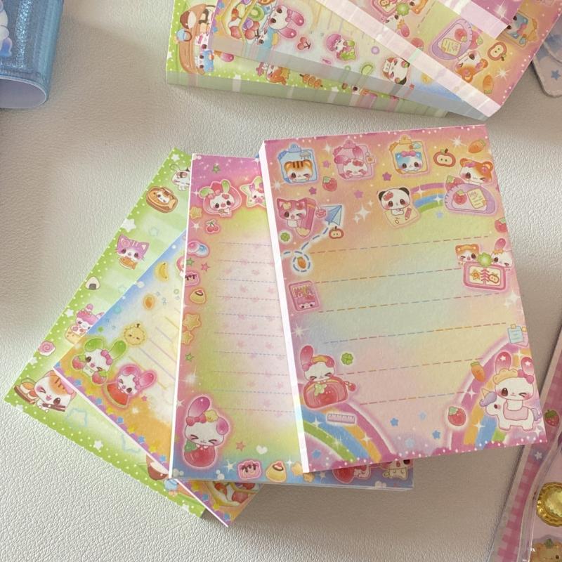 1/4Pcs Lovely Rainbow Rabbit Bear Memo Pads To Do List Journal Notepad Non Sticky Notebook Kawaii Stationery Diy Material Paper