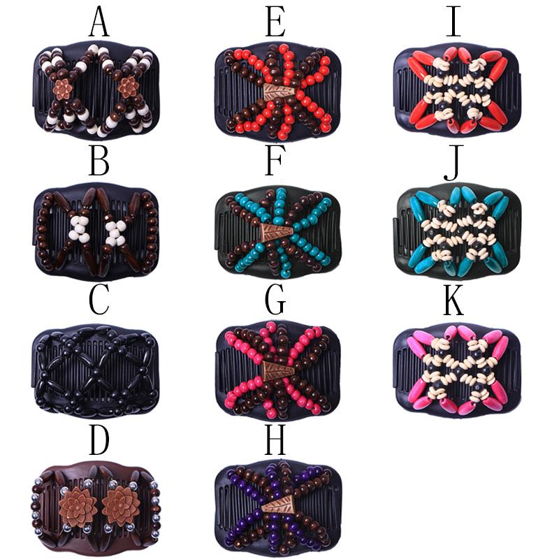 1 pezzo di fermaglio per capelli elastico doppio cursore forcina perline di legno pettine per capelli accessori vintage da donna
