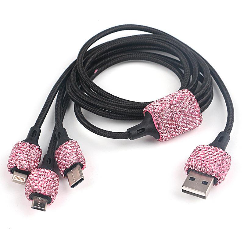 Nová nabíječka do auta Bling USB 5V 2.1A rychlý adaptér se dvěma porty Růžový dekor do auta Styling do auta Diamantové příslušenství do auta Interiér pro ženu