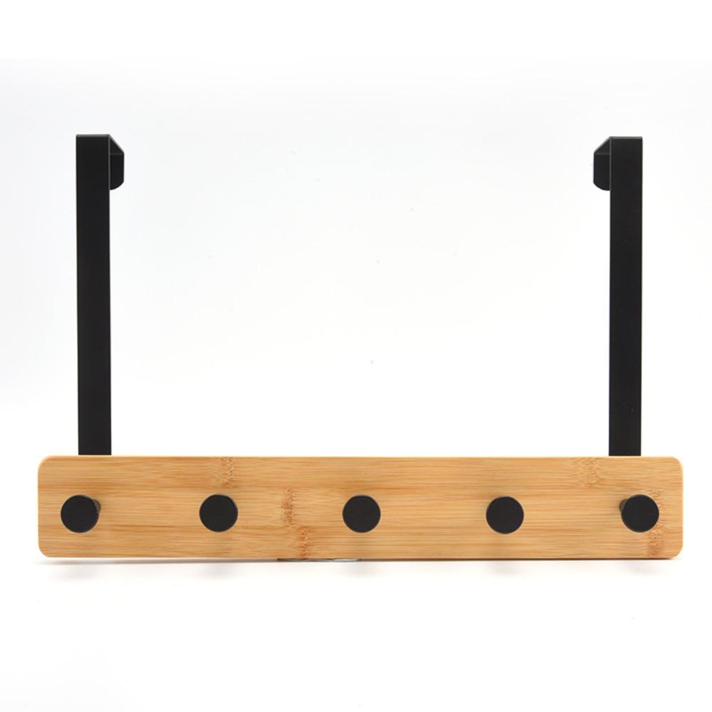 Natural Bamboo Over The Door Hooks Matte Metal Brackets Hat Hanger Clothes Rack Kitchen Storage