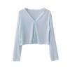 Women's Summer Lace-Trim V-Neck Ice Silk Cardigan - Airy, Loose, Long Sleeve Sun Protection Top
