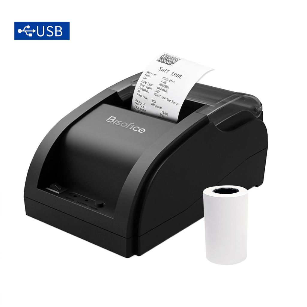 Wireless Barcode Printer USB BT Printer 58mm Desktop Thermal Receipt Printer with 1 Roll Paper Inside Support ESC Command