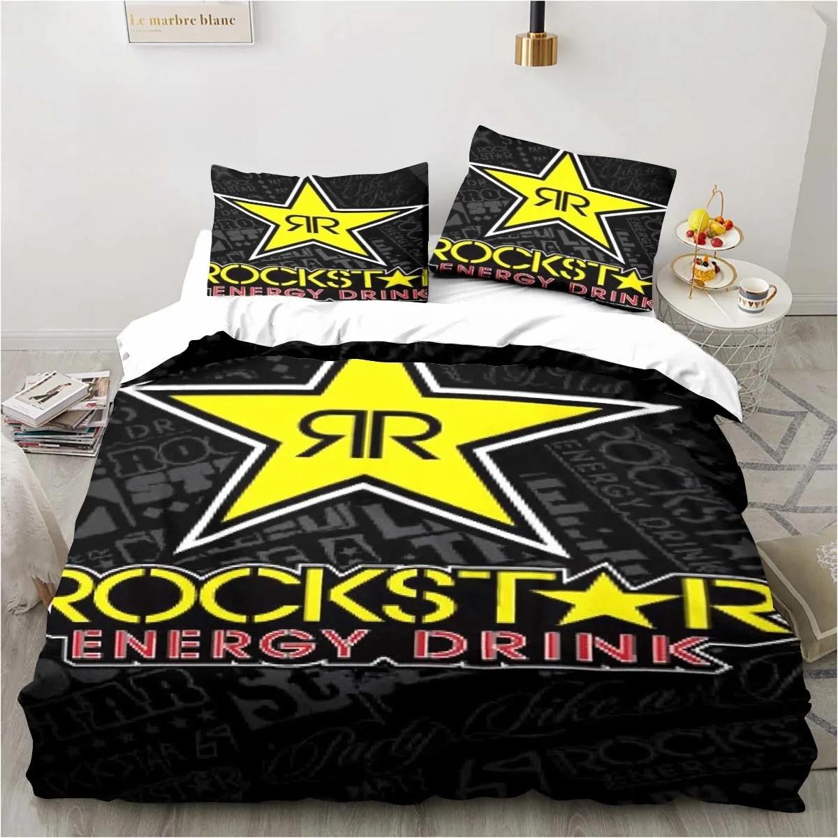 

D-Drinks Rockstar Energy Простирадла Ковдри Підодіяльники Постільна білизна Простирадла для гуртожитку Трикомпонентний набір постільної білизни Трикомпонентний м який теплий набір постільної білизни EU Single(135*200cm)3pcs