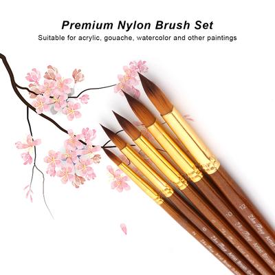 5pcs Paint Brushes Set Kit Round Pointed Tip Brushes with Nylon Hair for Artist Acrylic Aquarelle