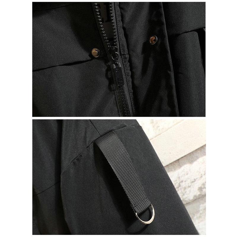 Mens Japanese Multi-Pocket Functional Jacket Hooded Loose Student Workwear Jacket