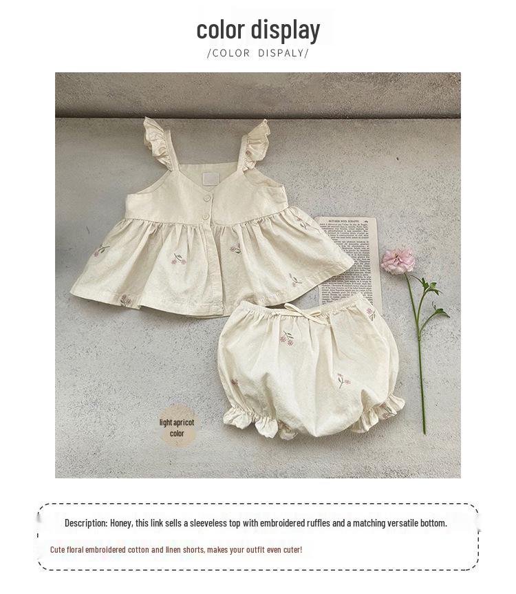 Girls' Embroidered Ruffle Strap Dress & Bloomers - Baby Summer Outfit Set