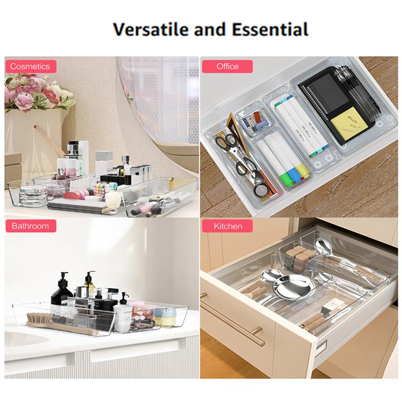 Clear Drawer Organizer Stackable Storage Box 5 Sizes Makeup Organizer Tray Vanity Cosmetic Storage Bins for Bathroom