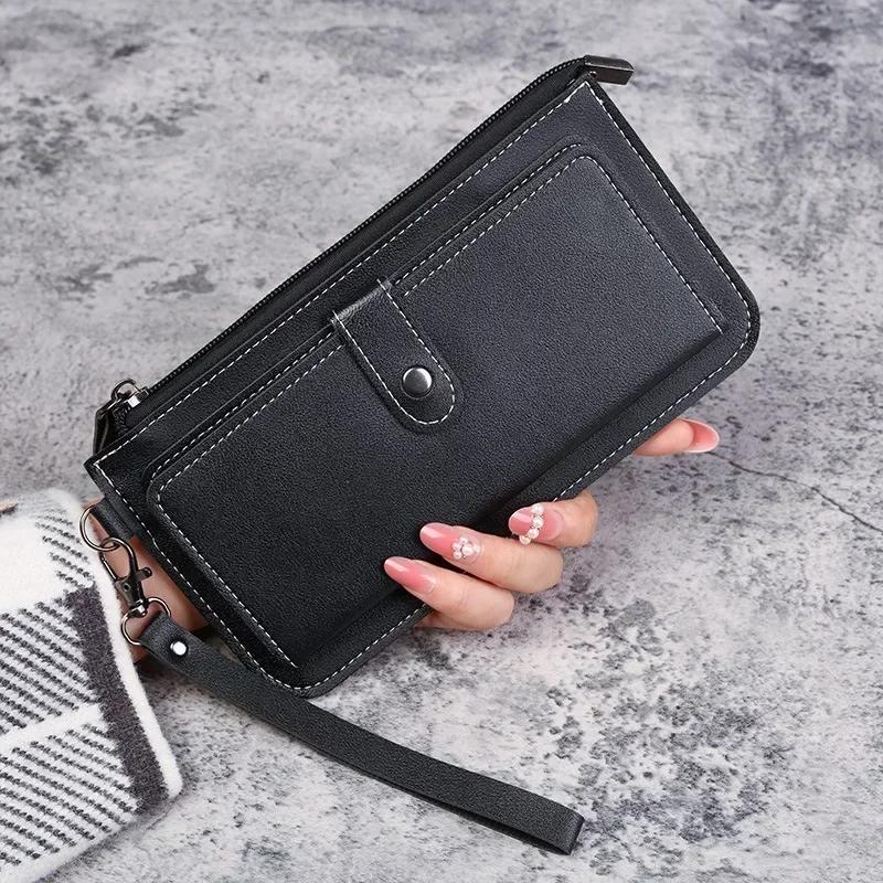 Leather Women Wallets Luxury Long Hasp Fold-over Pattern Coin Purses Female Solid Colors New Thin Clutch Phone Bag