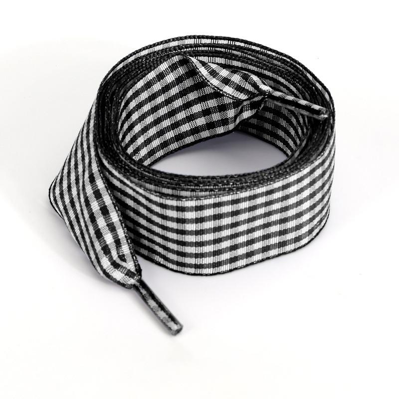 1 Pair Cute Pastel Gingham Check Ribbon Shoelaces Wide Flat Grid Multicolor Sweet Girly Bow Laces for Sneakers and Casual Shoes