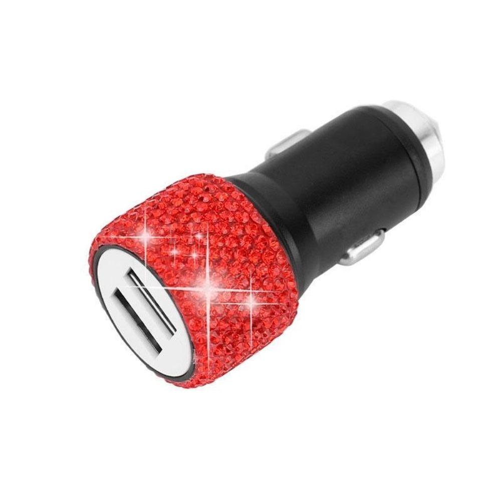 Dual USB Car Charger, Car Adapter Bling Bling Rhinestones Crystal Car Decorations for Fast Charging Car Decors