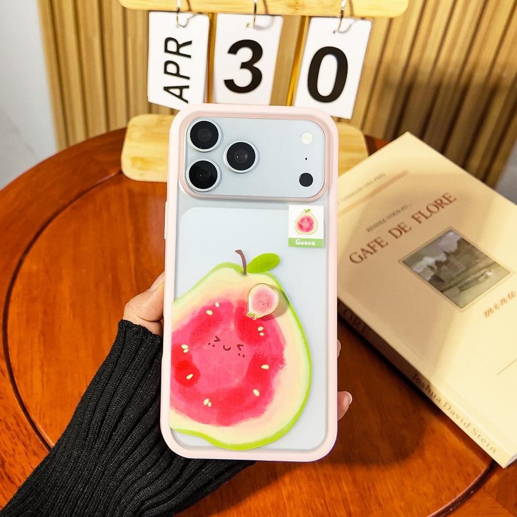 Summer Cartoon Fruit Rotating Phone Case for Apple 17ProMax - Durian & Guava Design