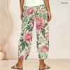 Women Plus Size Loose Fit Printed Cropped Pants Cross Hem With Pockets