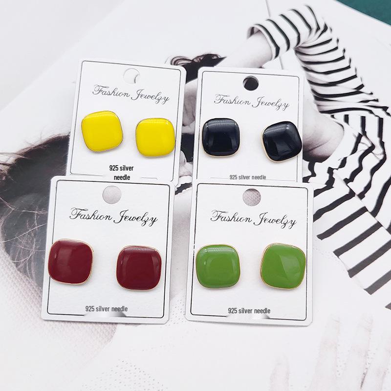 Geometric Green Retro Korean Square Earrings for Women