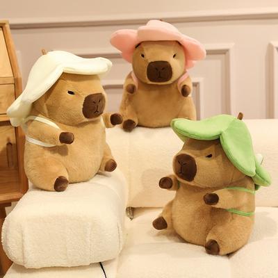 20~40cm Brown Capybara Doll Sitting Plush Toy Stuffed Cartoon Animal with Backpack Hat Dressed Plushie Gift