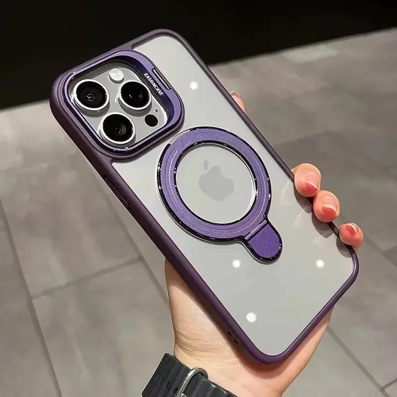 Luxury Ring Magnetic Glass Lens Stand Phone Case for iPhone 17 16 11 13 14 12 15 17 Pro Max Air Magsafe Clear Protect Cover