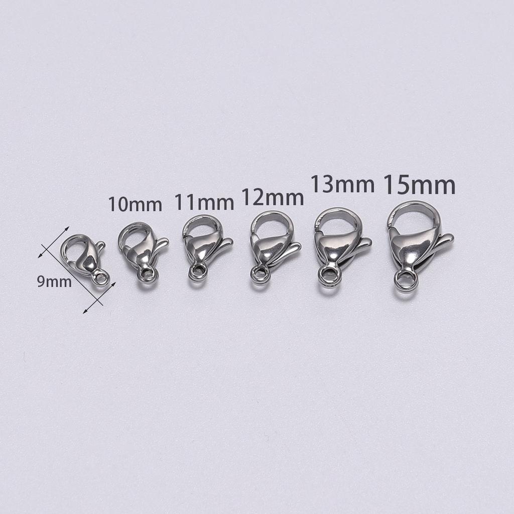 30pcs/lot 9 10 11 12 13 15mm Stainless Steel Lobster Clasp Hooks For DIY Necklace Bracelet Chain Fashion Jewelry Making Findings