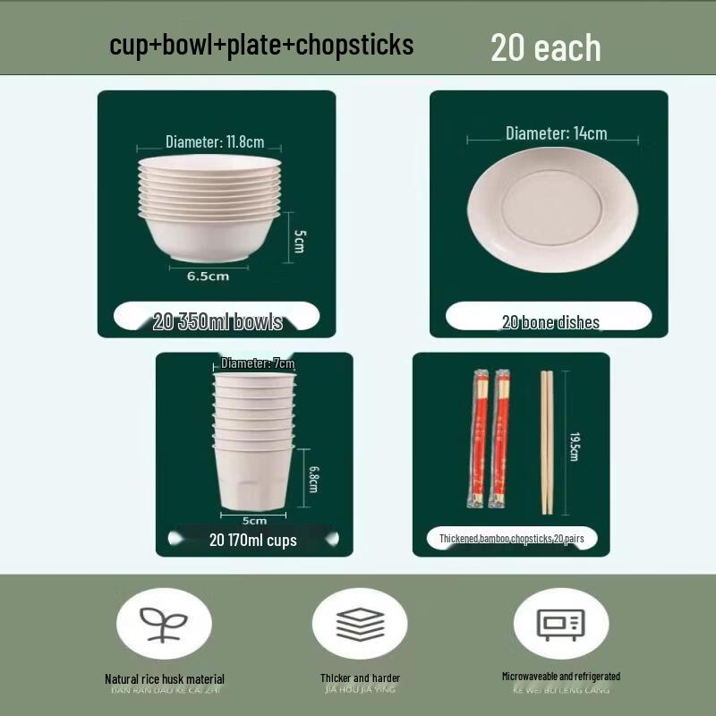 Eco-Friendly Rice Husk Disposable Tableware Set