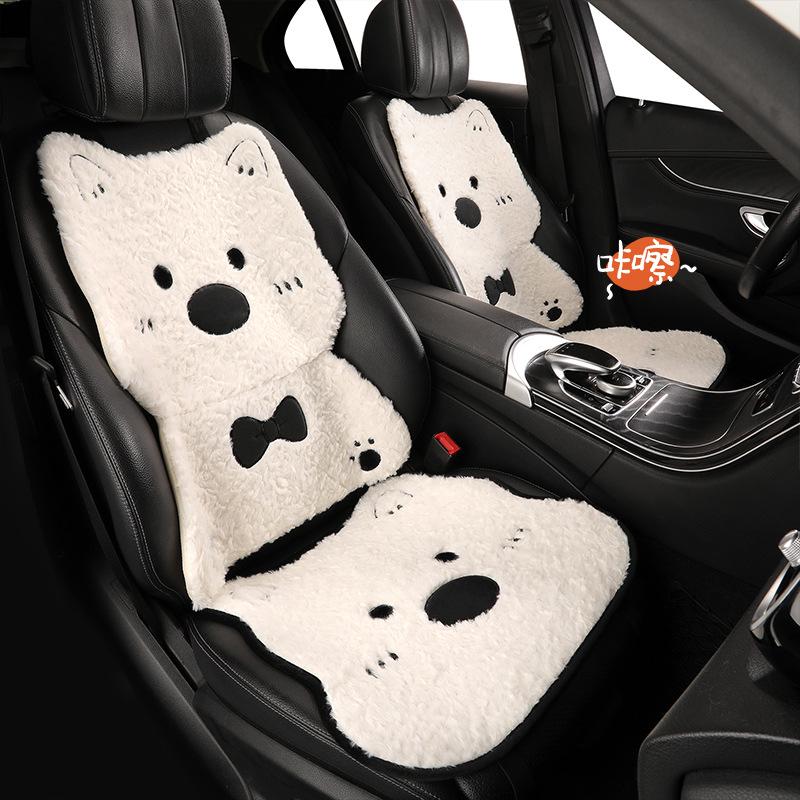West Highland Cartoon Puppy Plush Car Seat Cushion - Winter Warmth Universal Cover
