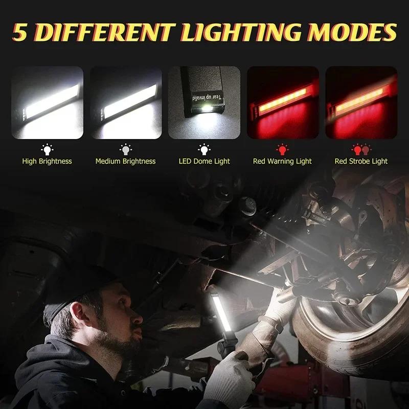 Portable COB Work Light USB Rechargeable LED Flashlight Inspection Lamp with Magnetic 5 Lighting Modes for Night Work Camping