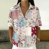 Women's Vintage Floral Print Short Sleeve Shirt Button Down Loose Fit Lapel Collar Casual Blouse Lightweight Linen Blend Top