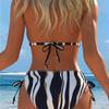 1011 New European and American Split Printing Splicing Neck Women's Split Swimsuit Bikini Suit Sexy