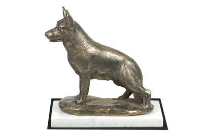 German Shepherd Dog, Alsatian Wolf Dog - Dog Figurine, Statue On White Marble, Trophy for Dog Show Exhibition