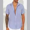 New Style Fashionable Men's Colored Woven Striped Casual Lapel Pocket Short-sleeved Versatile Shirt