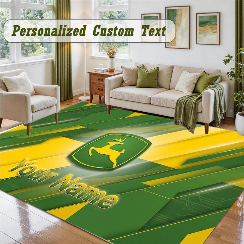 Crystal Velvet Square Rug Custom NameJohn Deere Pattern Non Slip Home Floor Decor Rug