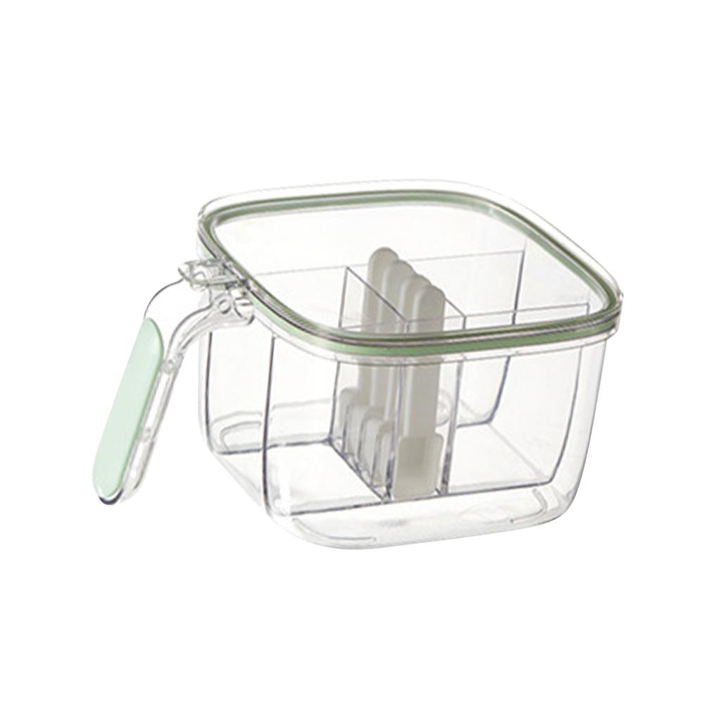 4 In 1 Seasoning Box with Lid and Spoons 4 Compartments Spice Jar Sealed Condiment Container for Home Kitchen Light