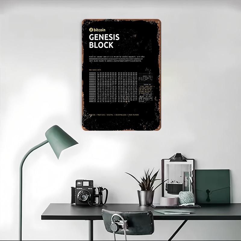 Bitcoin Genesis Block Metal Poster Metal Signs Wall Art Decoration Bedroom Decorations Custom Tin Sign for Home Decoration Retro