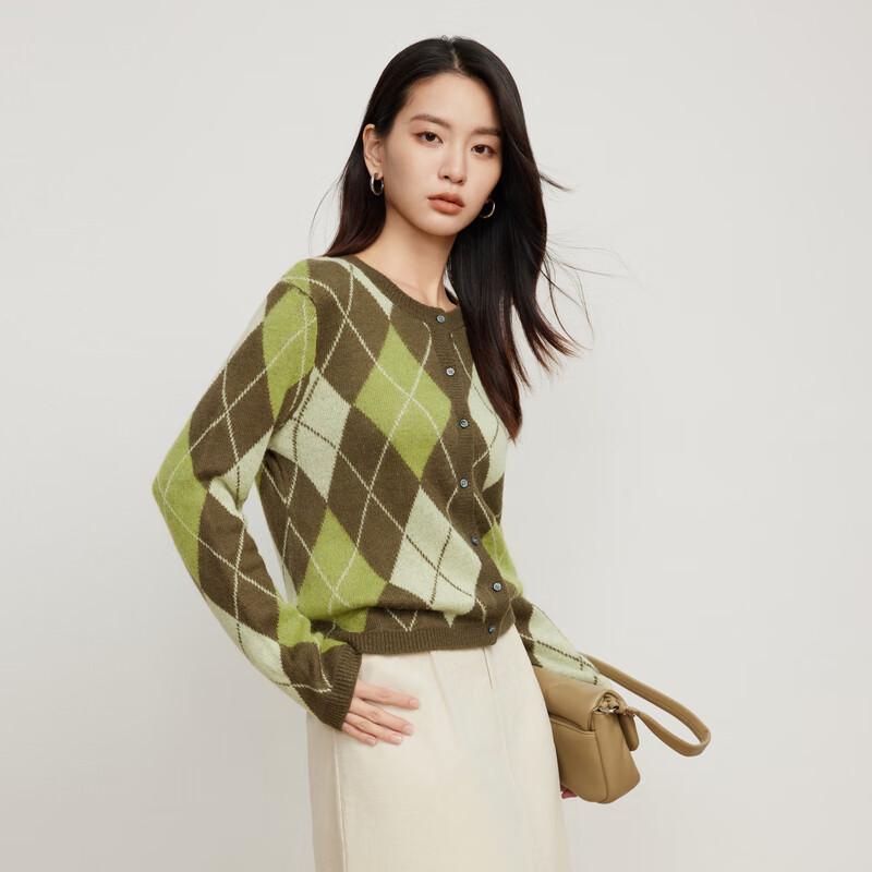 Elva' Island Women's Color-Block Rhombus Knit Cardigan